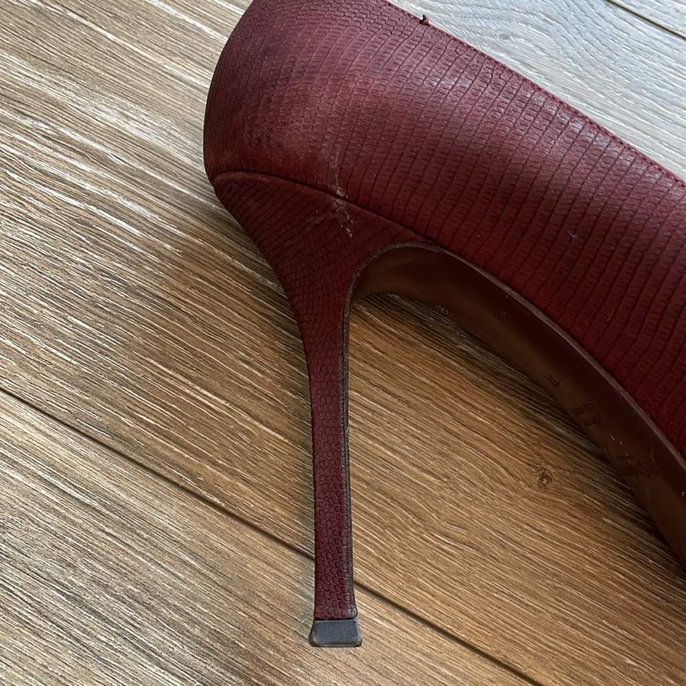 YSL Burgundy Pebbled Leather Platform Heels Size EU 37 - Picture 11 of 14